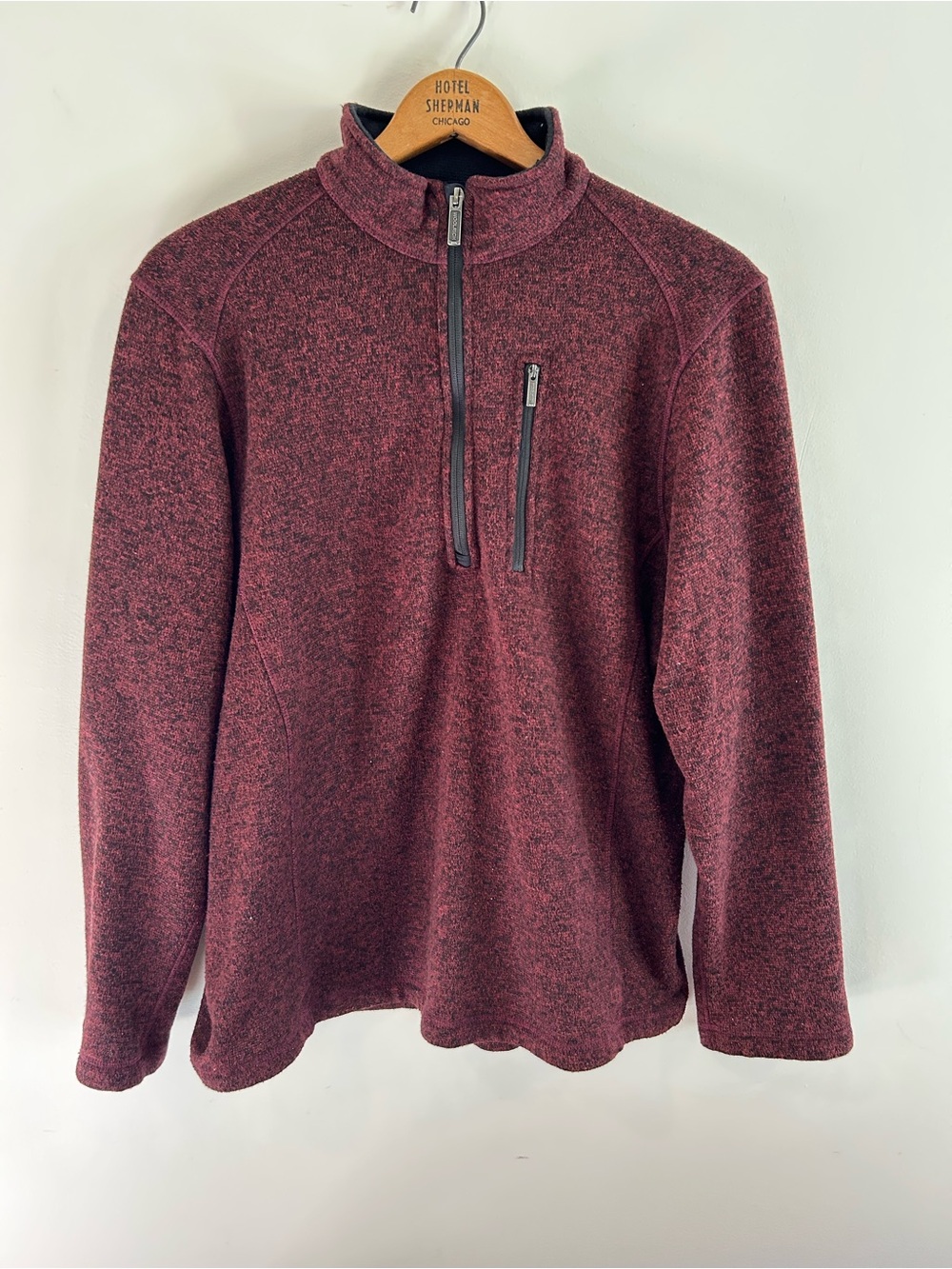 Woolrich Mens XL Burgundy Heather Knit Sweater Fleece Quarter Zip Pullover